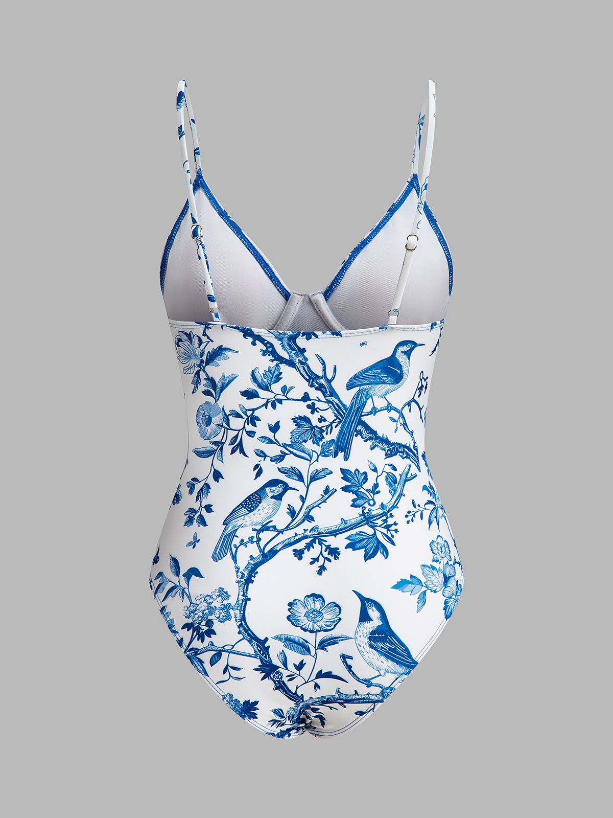 Bird Print V-Neck One-Piece Swimsuit-Massicos