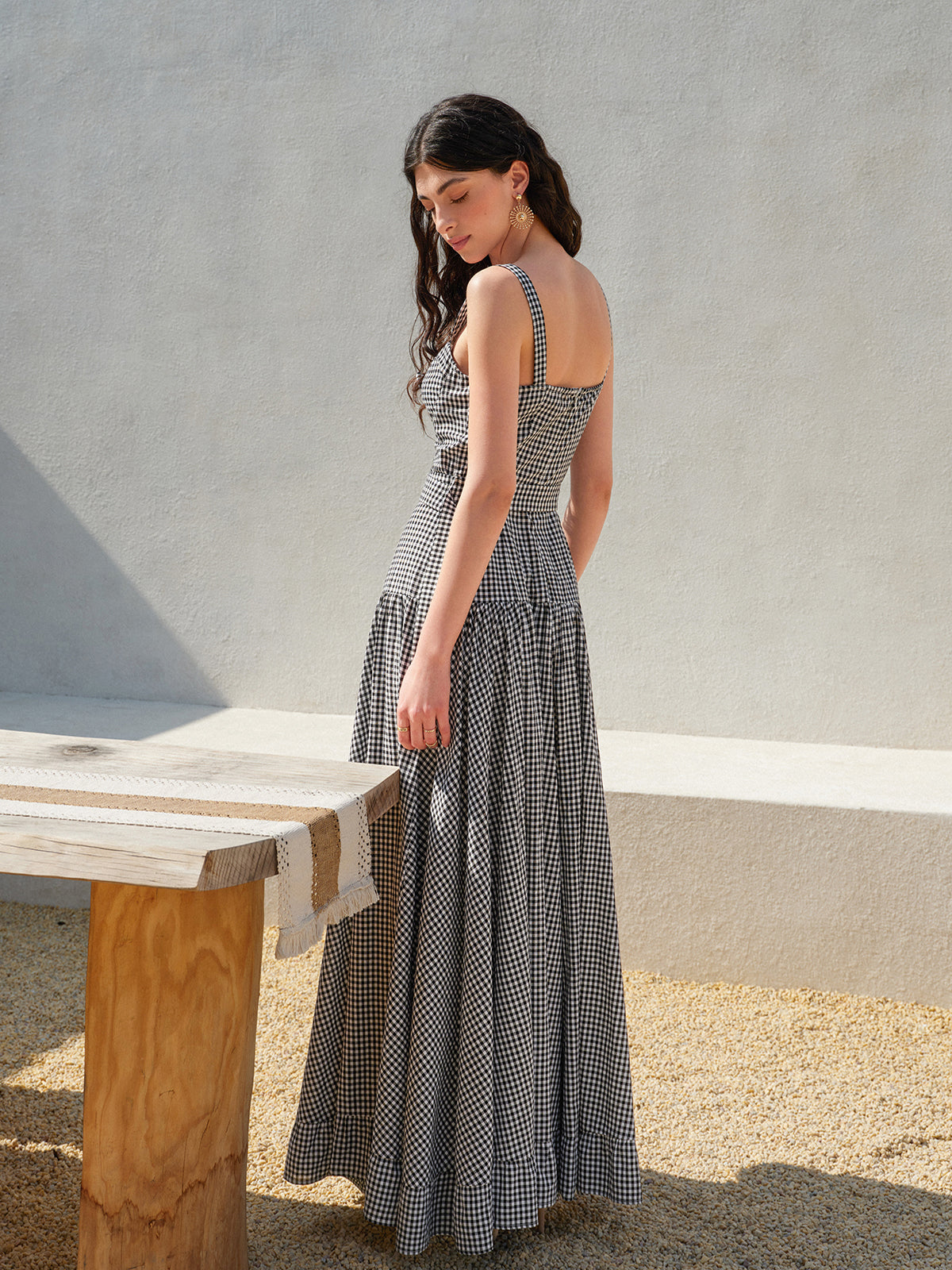 Gingham Belted Sleeveless Dress-Massicos