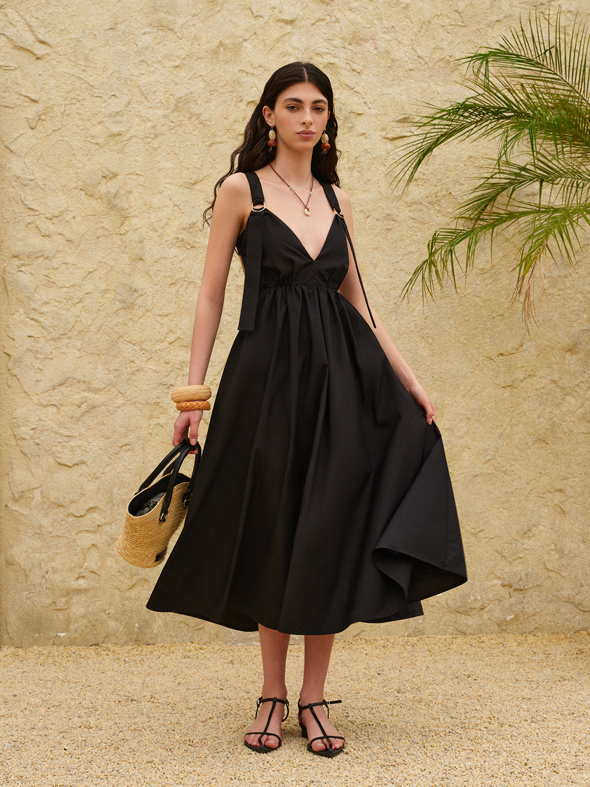 Backless Strappy A-Line Dress-Massicos