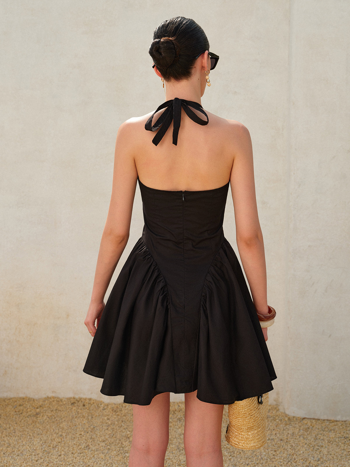 Bow Tie Pleated Halter Dress-Massicos