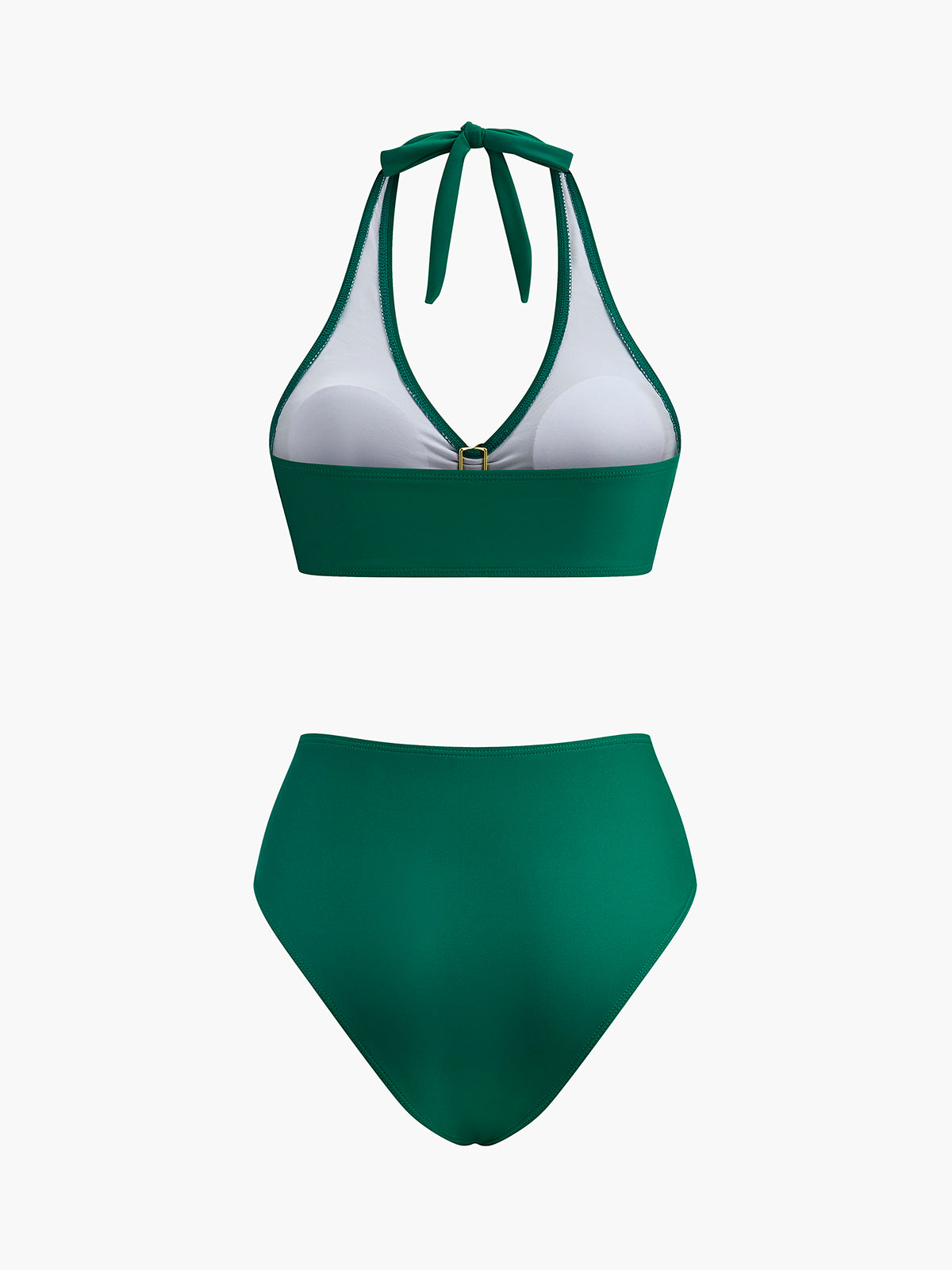 Metal Flower Detail Halter Bikini Set-Massicos