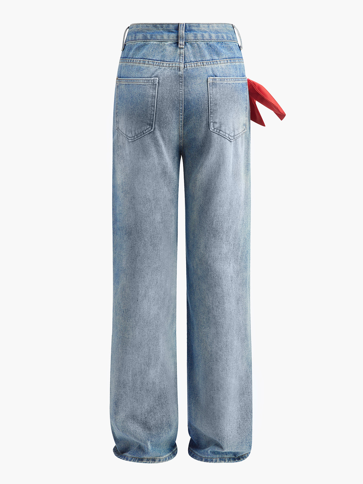 Mid-Waist Bow-Decor Denim Jeans-Massicos