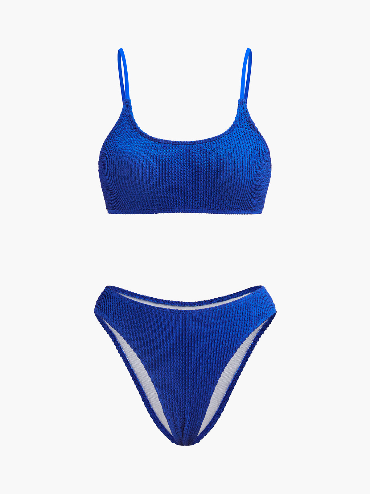 Textured Ribbed High-Cut Bikini Set-Massicos