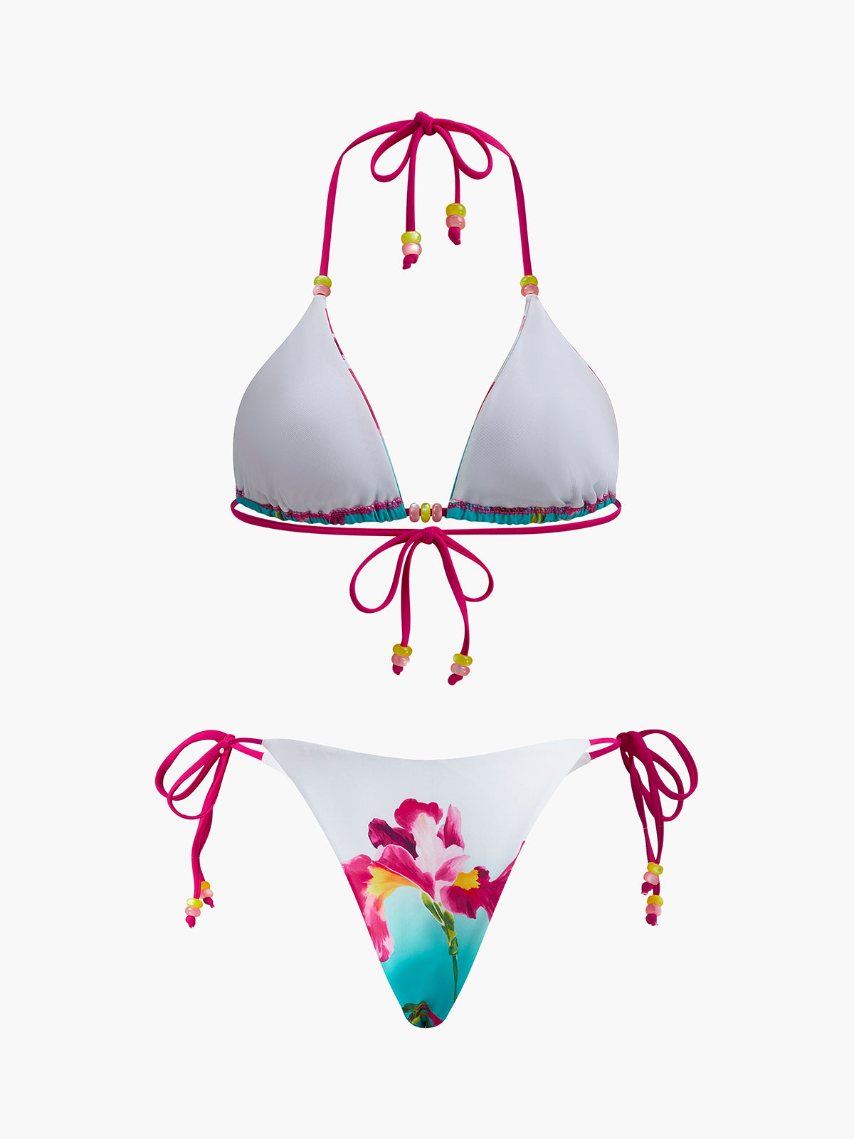 Floral Print Beaded Bikini Set-Massicos