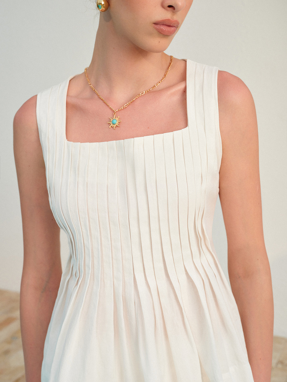 Square Neck Pleated Shorts Set-Massicos