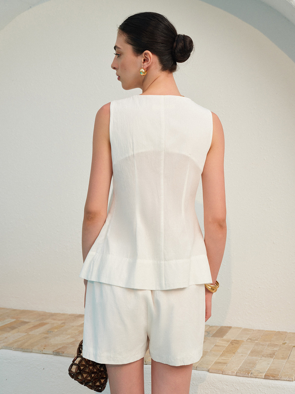 Square Neck Pleated Shorts Set-Massicos