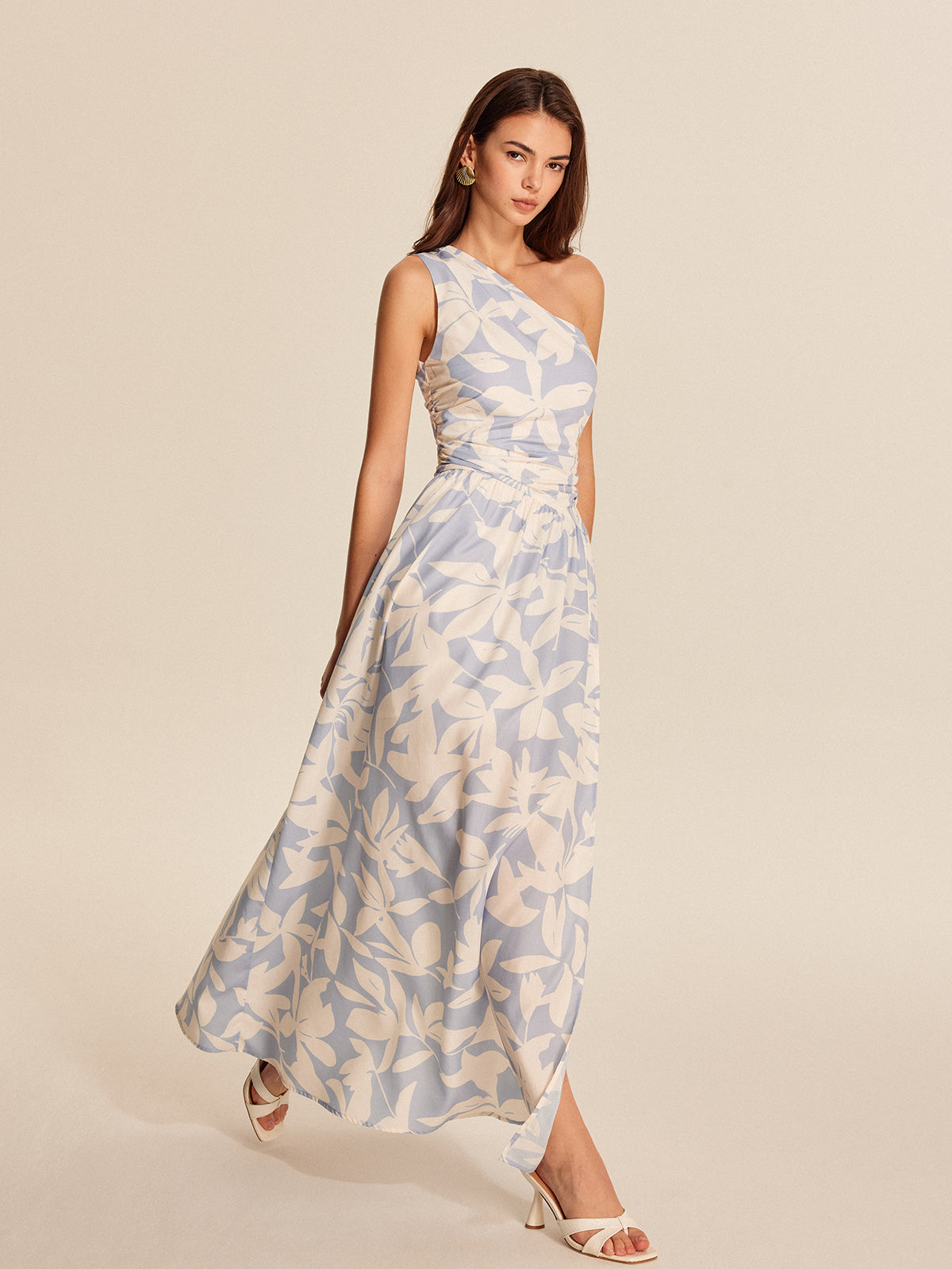 One-Shoulder Floral Dress-Massicos