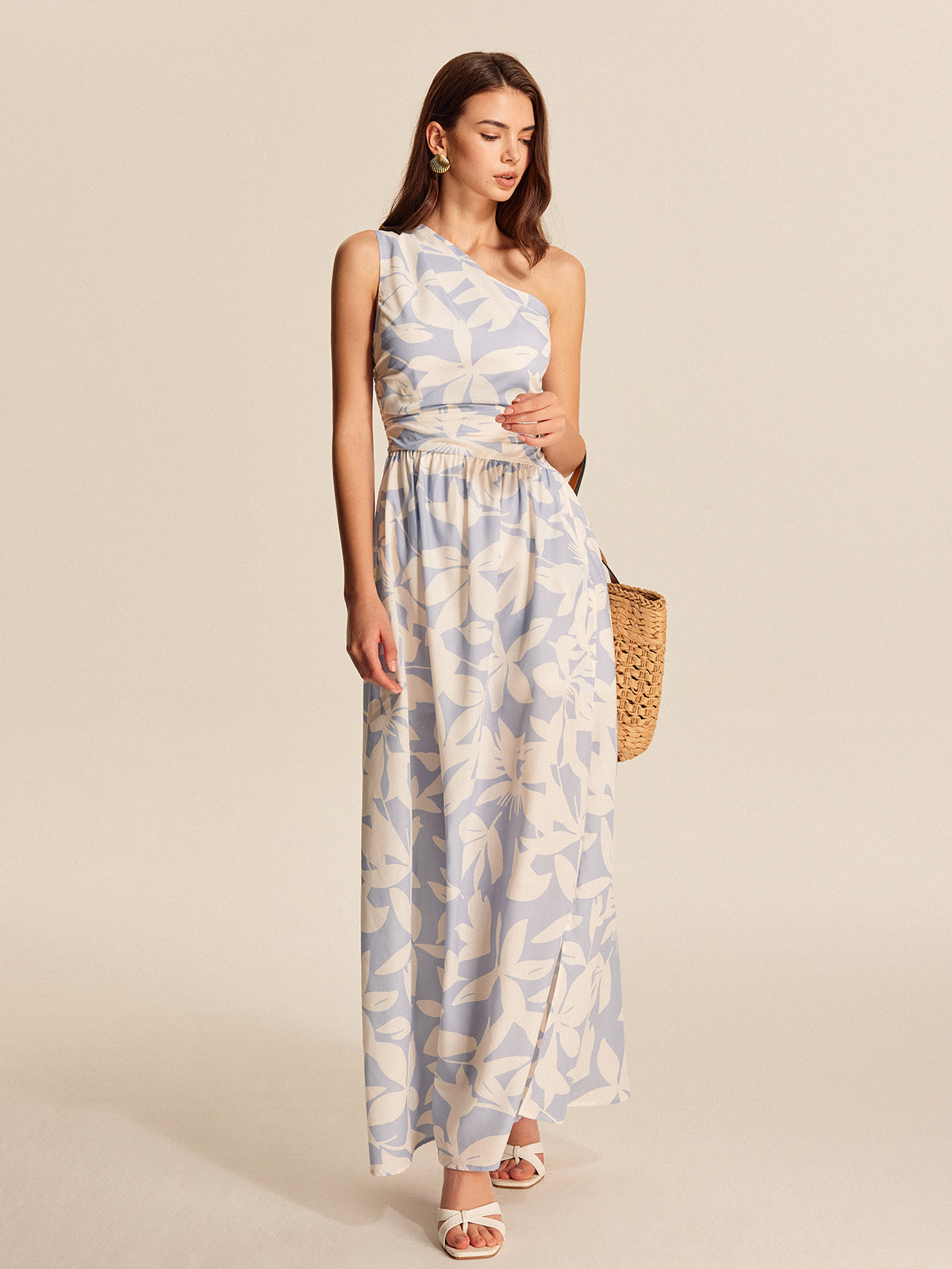One-Shoulder Floral Dress-Massicos