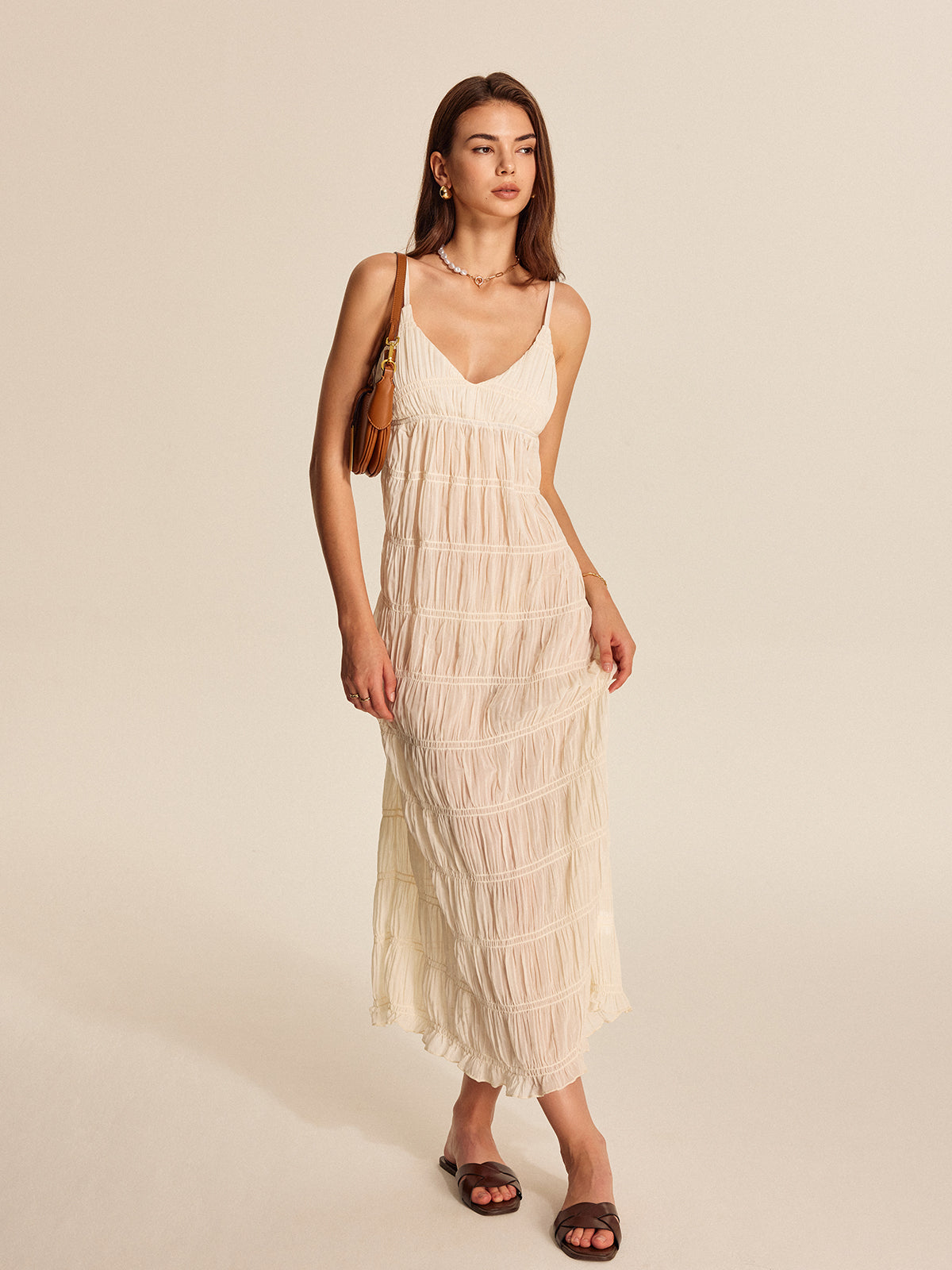 Semi-Sheer Strappy Pleated Dress-Massicos