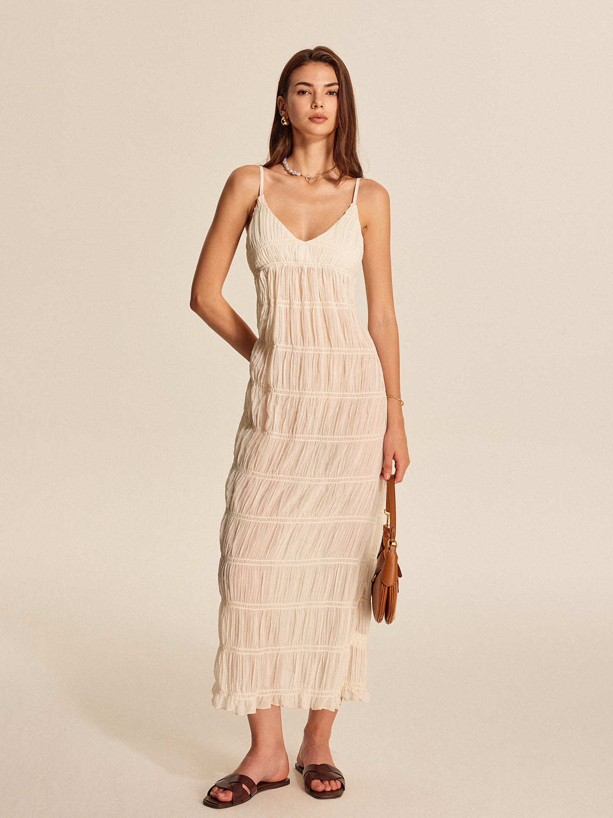 Semi-Sheer Strappy Pleated Dress-Massicos
