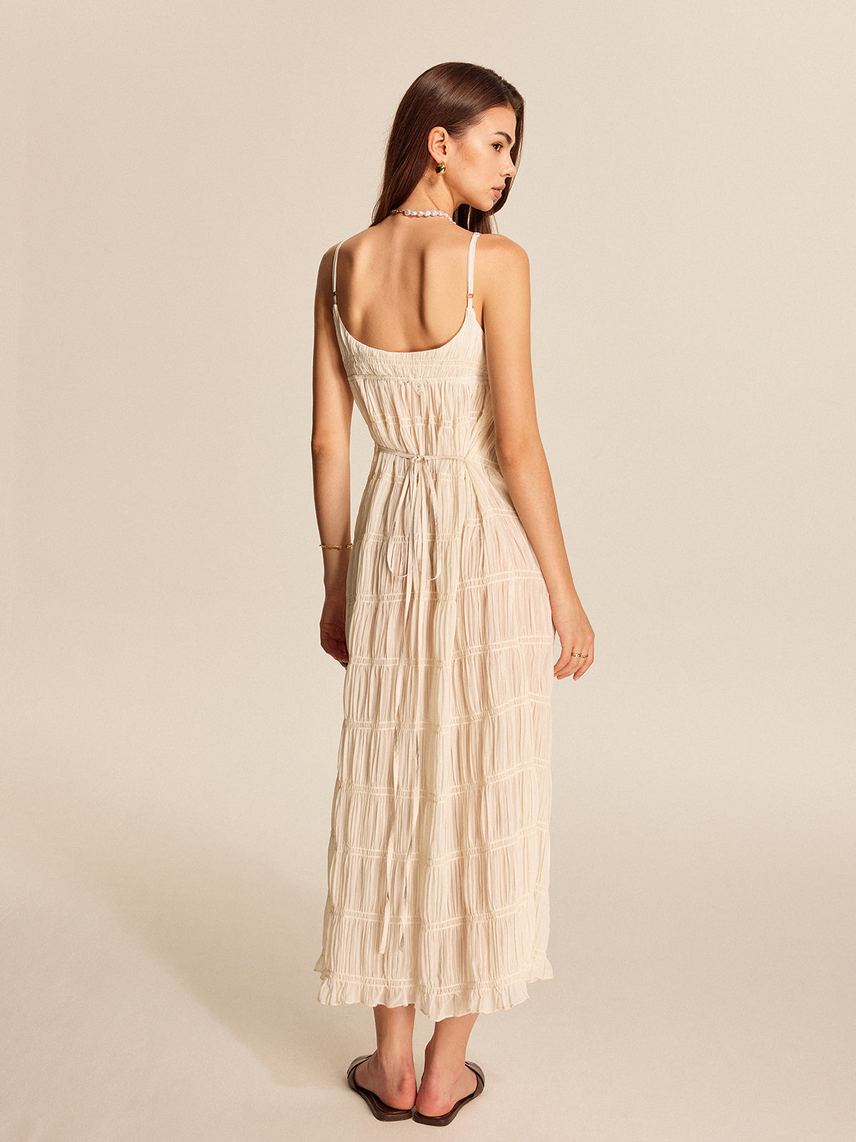 Semi-Sheer Strappy Pleated Dress-Massicos