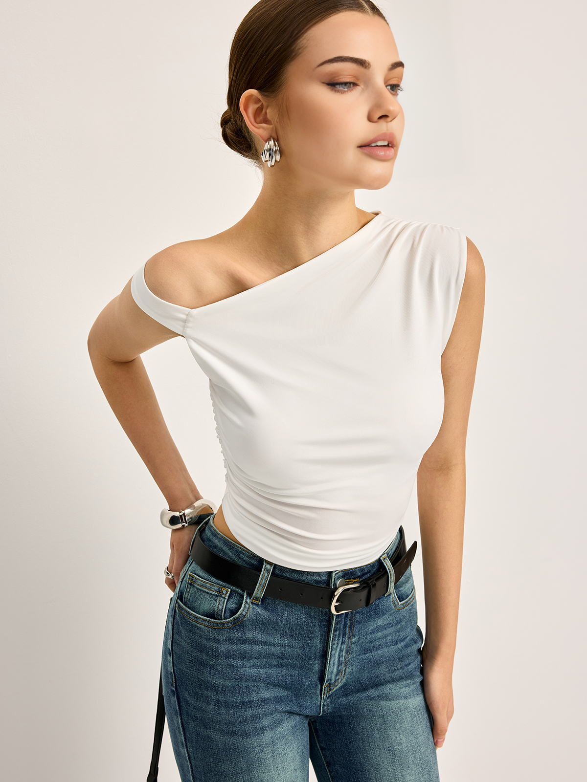 Asymmetrical Cutout Ribbed Top-Massicos