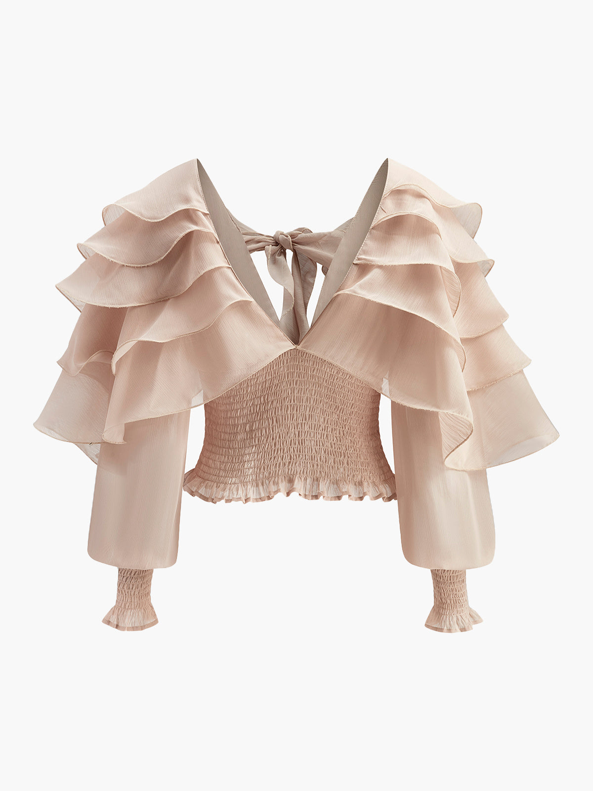 Semi-Sheer Chiffon Ruffle Backless Top-Massicos