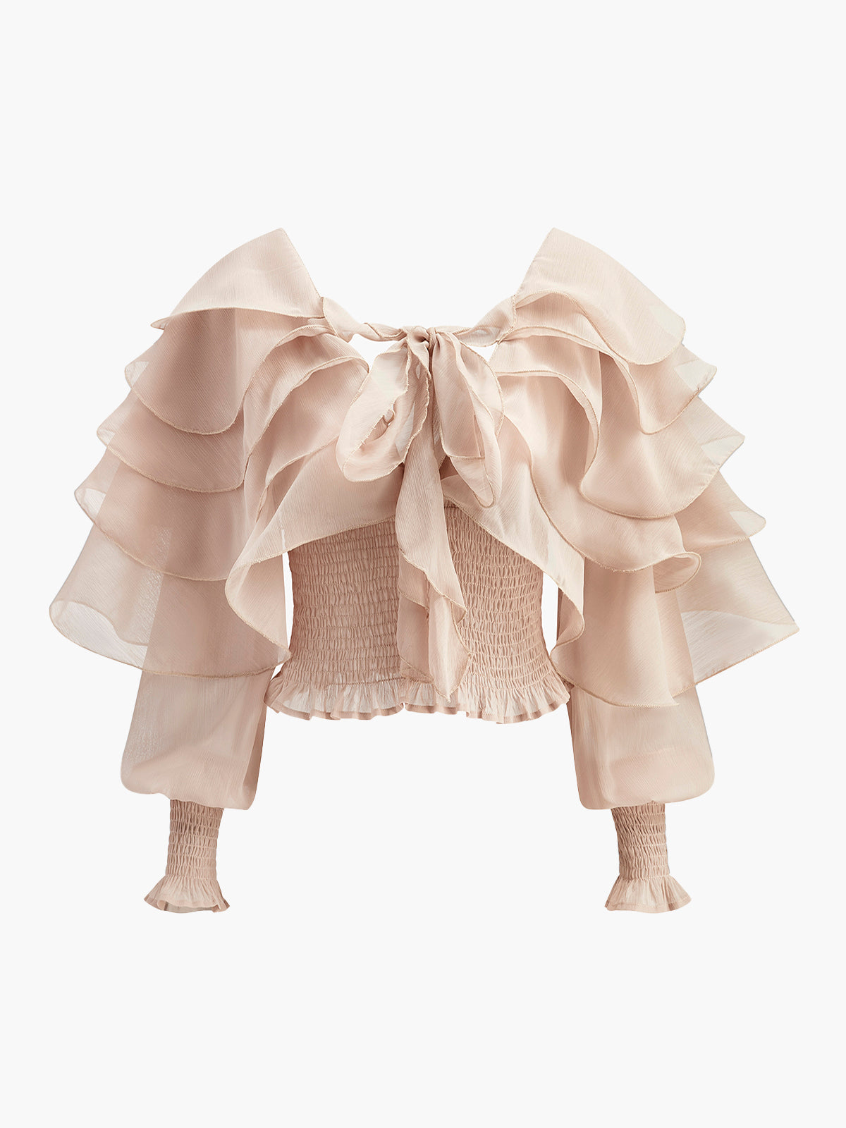 Semi-Sheer Chiffon Ruffle Backless Top-Massicos