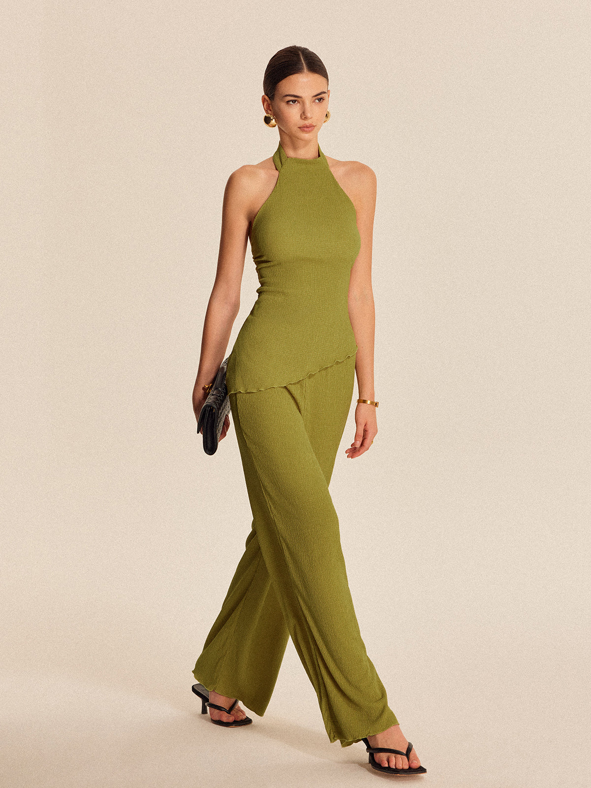 Halter Neck Backless Pants Set-Massicos