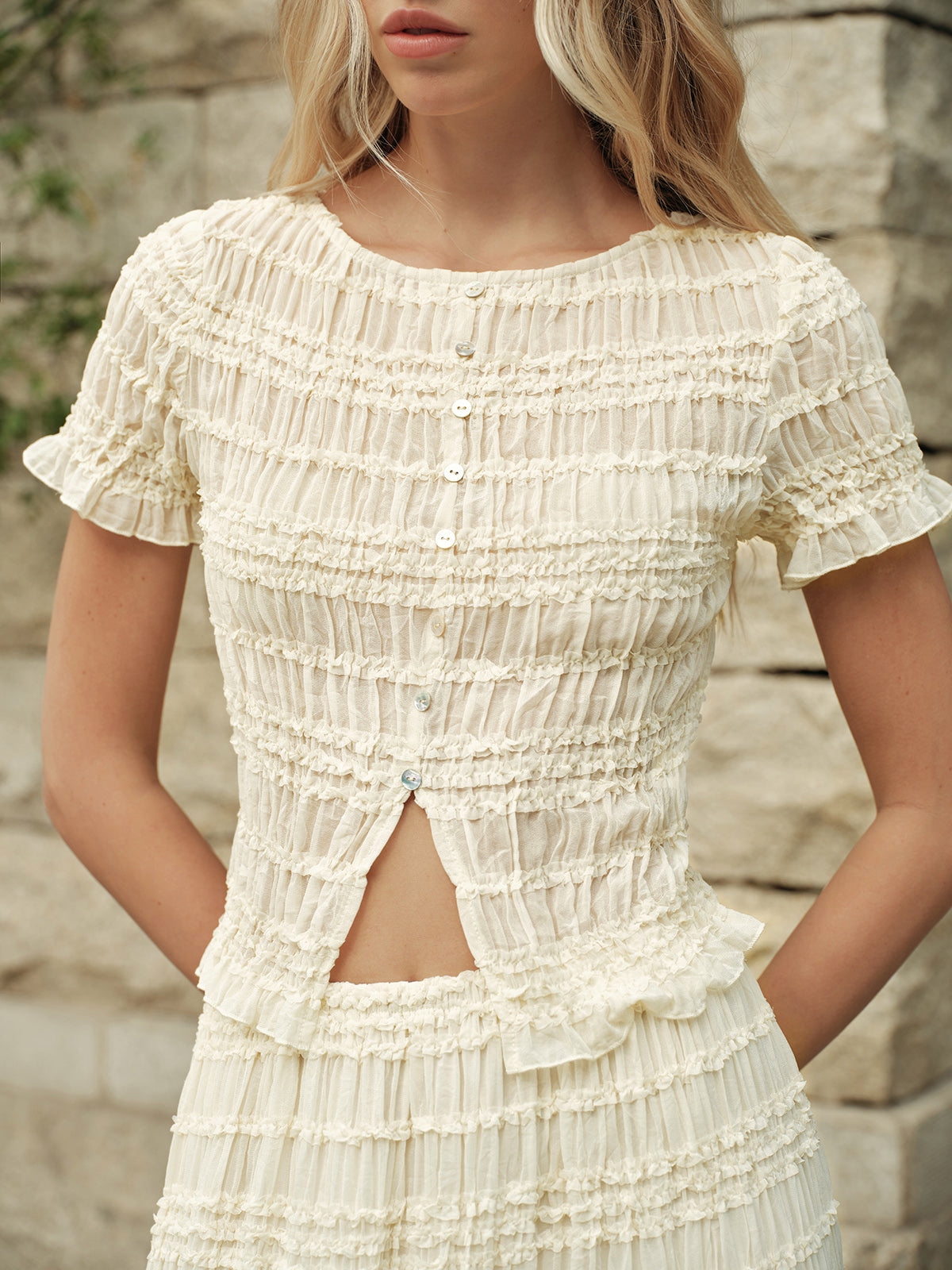 Ruffled Crop Top Skirt Set-Massicos