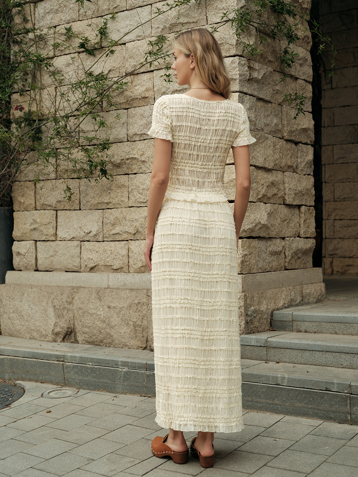 Ruffled Crop Top Skirt Set-Massicos
