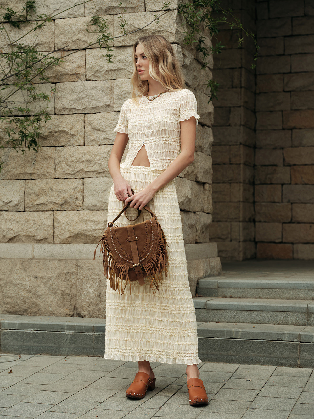 Ruffled Crop Top Skirt Set-Massicos