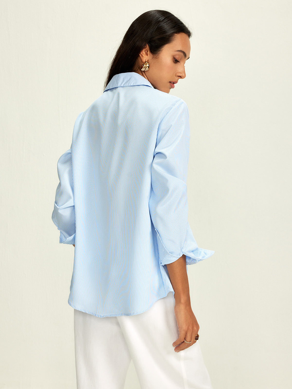 Lapel Pinstripe Versatile Shirt-Massicos