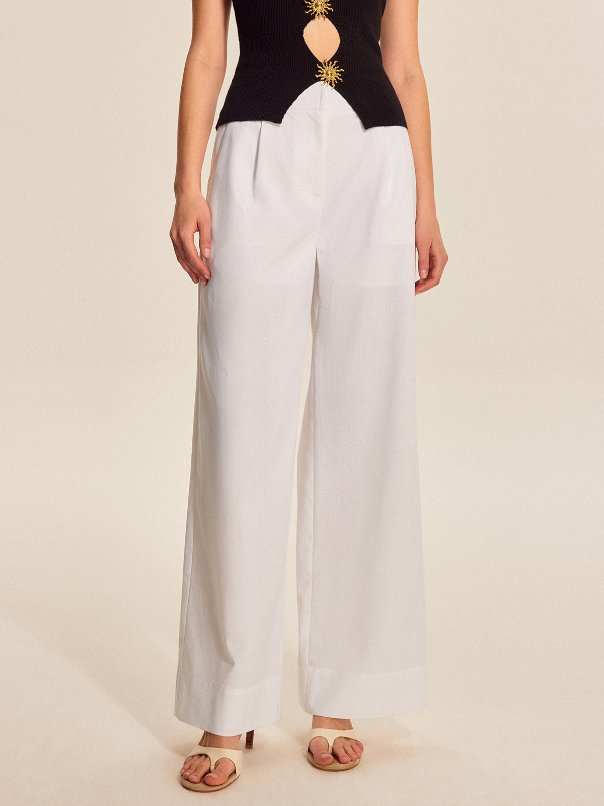 Mid-Waist Wide-Leg Pants With Pockets-Massicos