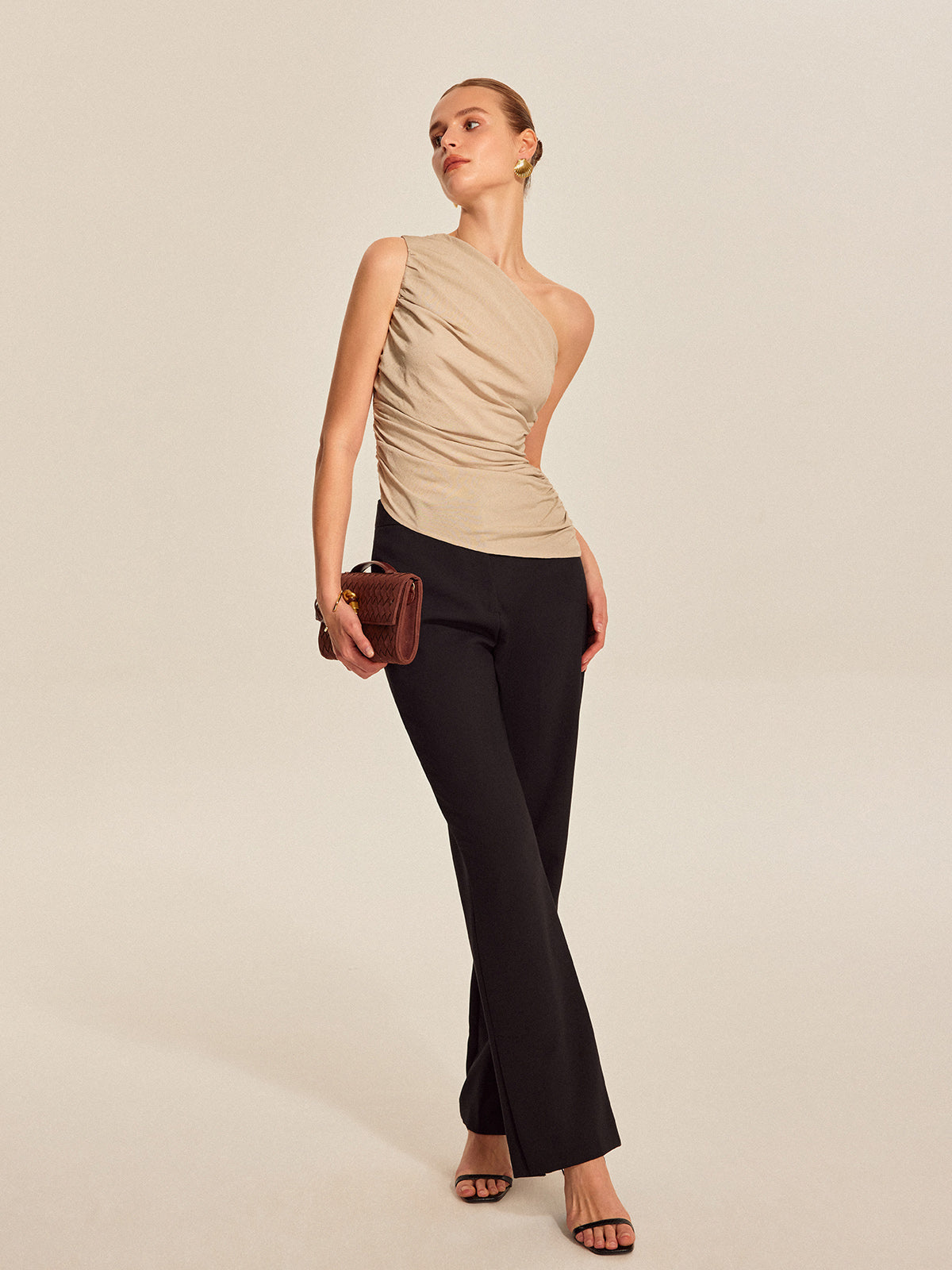 Ruched Side One-Shoulder Top-Massicos
