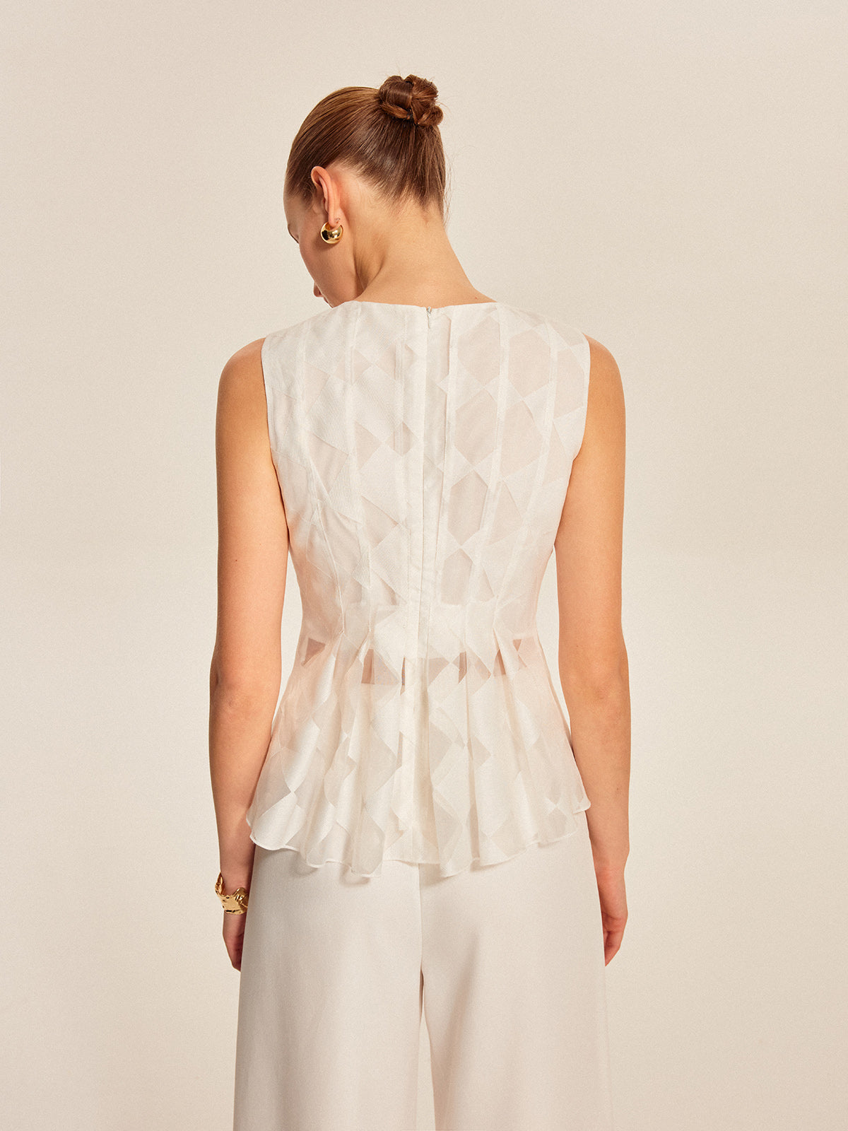 Semi-Sheer Geometric Peplum Top-Massicos