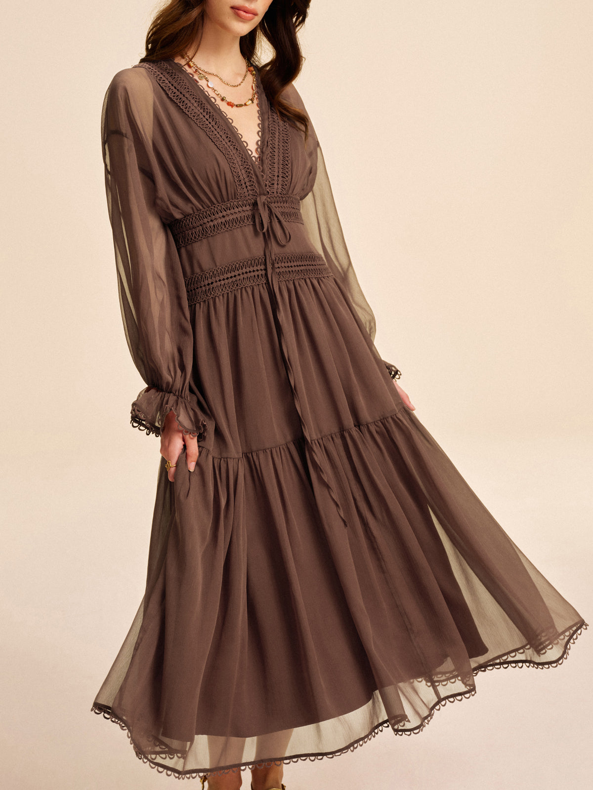 Boho Semi-Sheer Chiffon Dress-Massicos