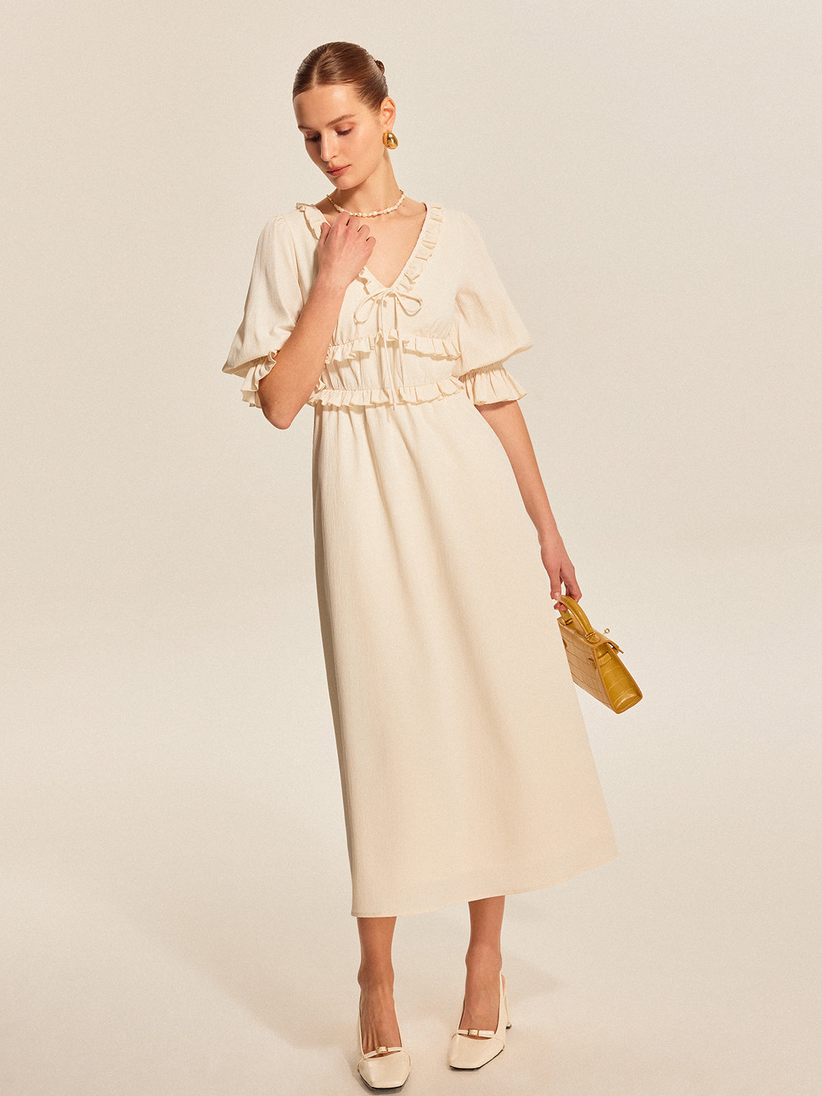 Ruffle Trim Drawstring Dress-Massicos