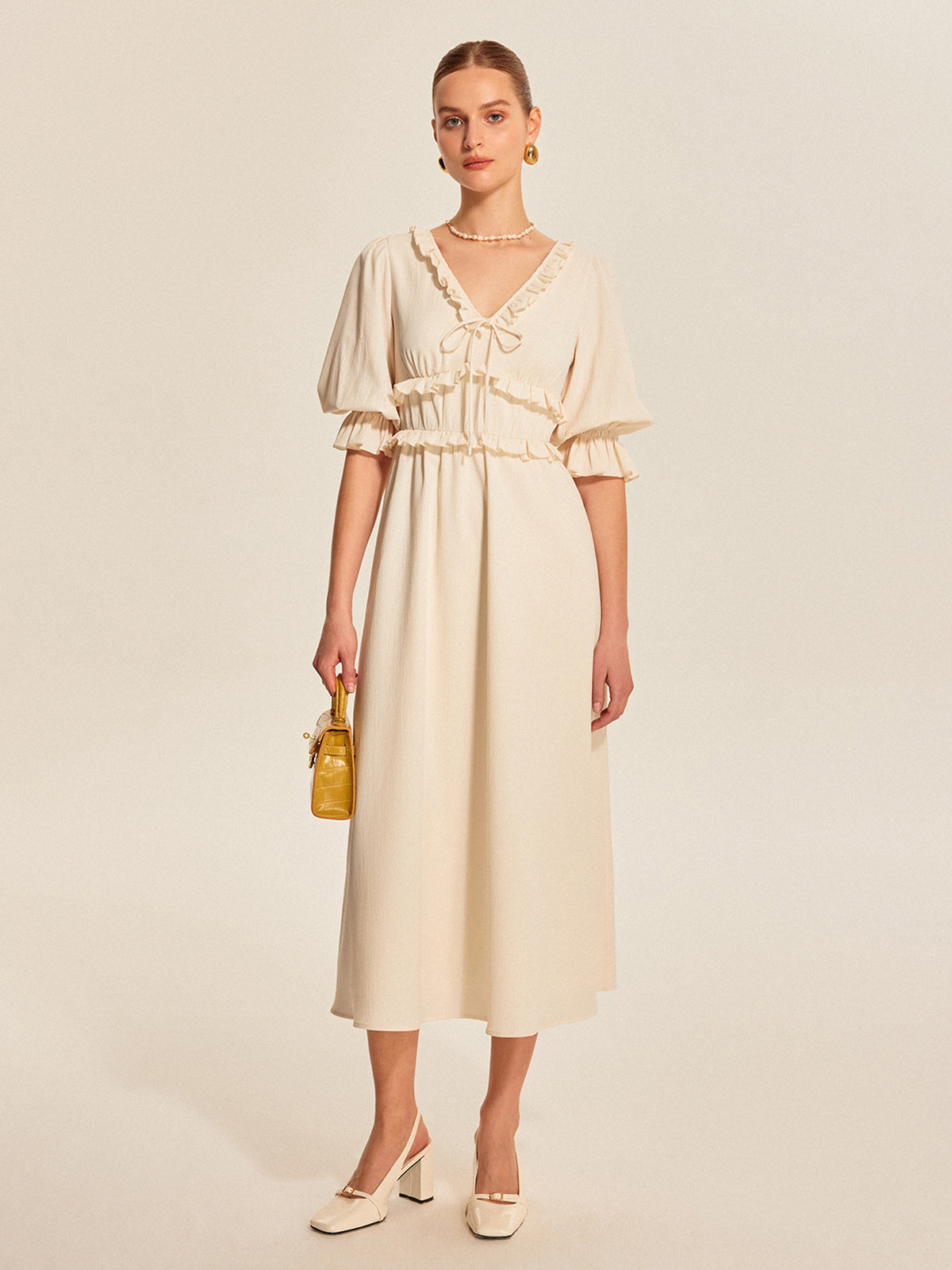 Ruffle Trim Drawstring Dress-Massicos