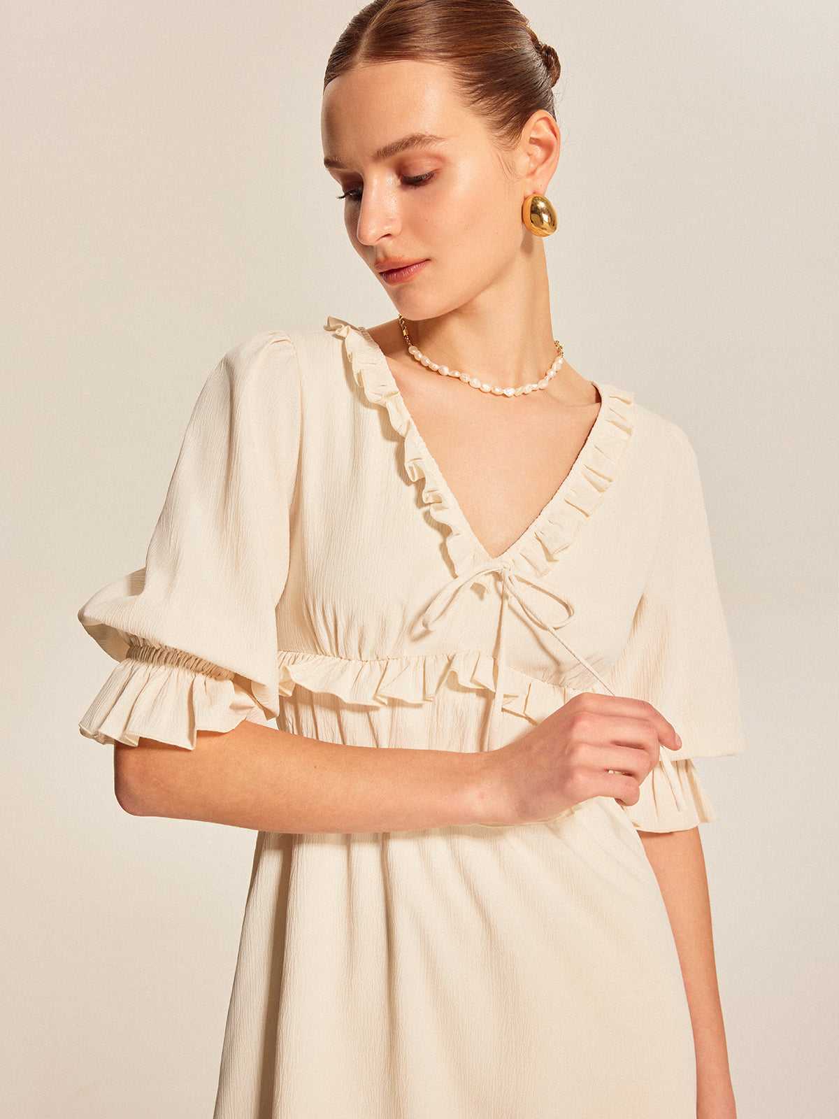 Ruffle Trim Drawstring Dress-Massicos