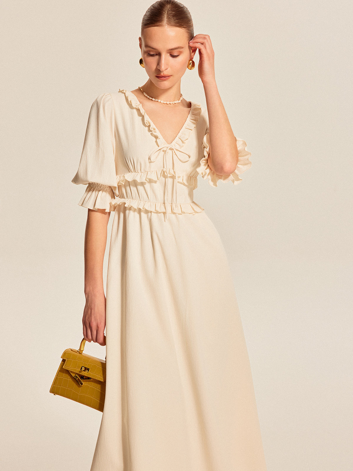 Ruffle Trim Drawstring Dress-Massicos