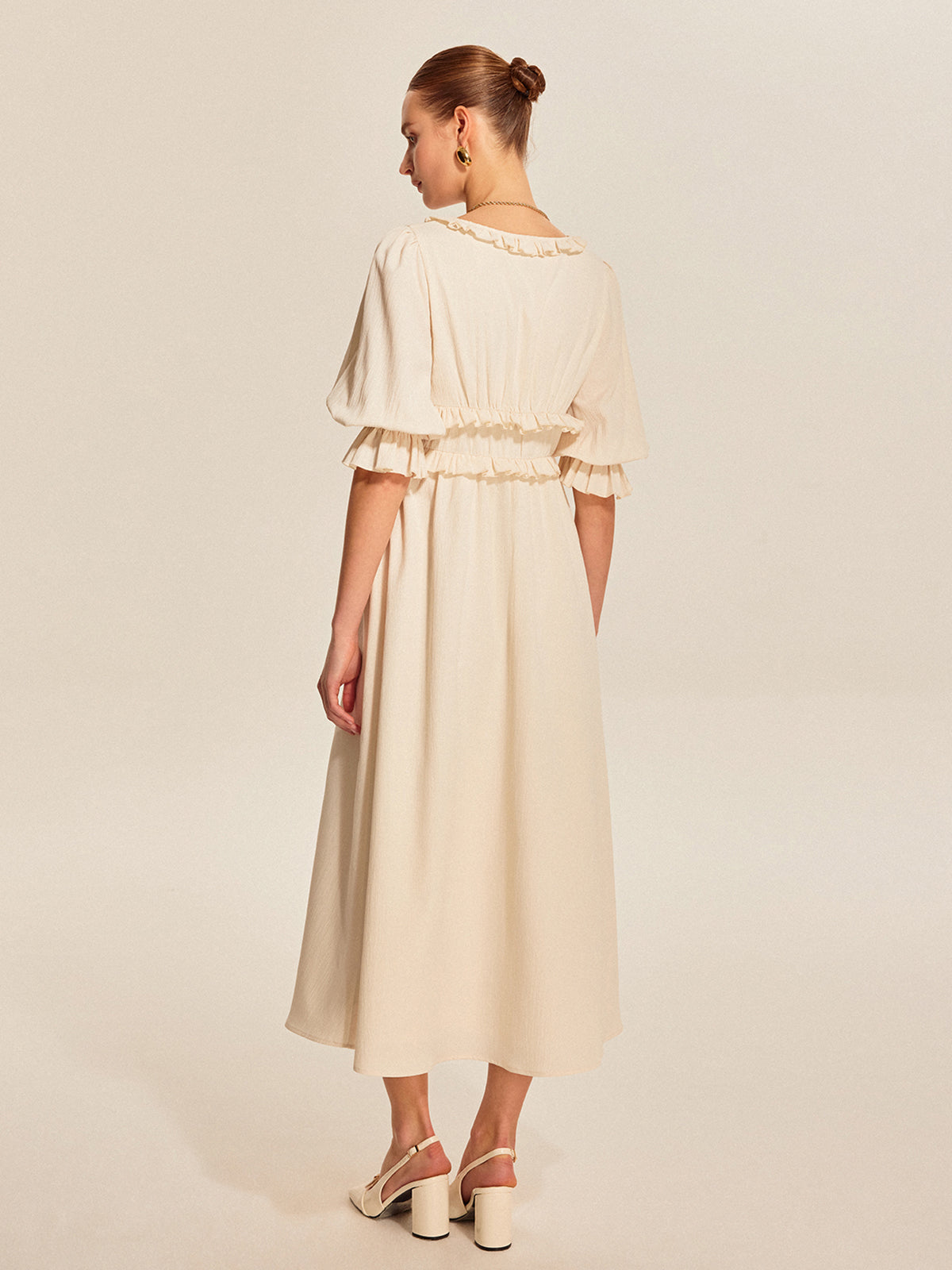 Ruffle Trim Drawstring Dress-Massicos