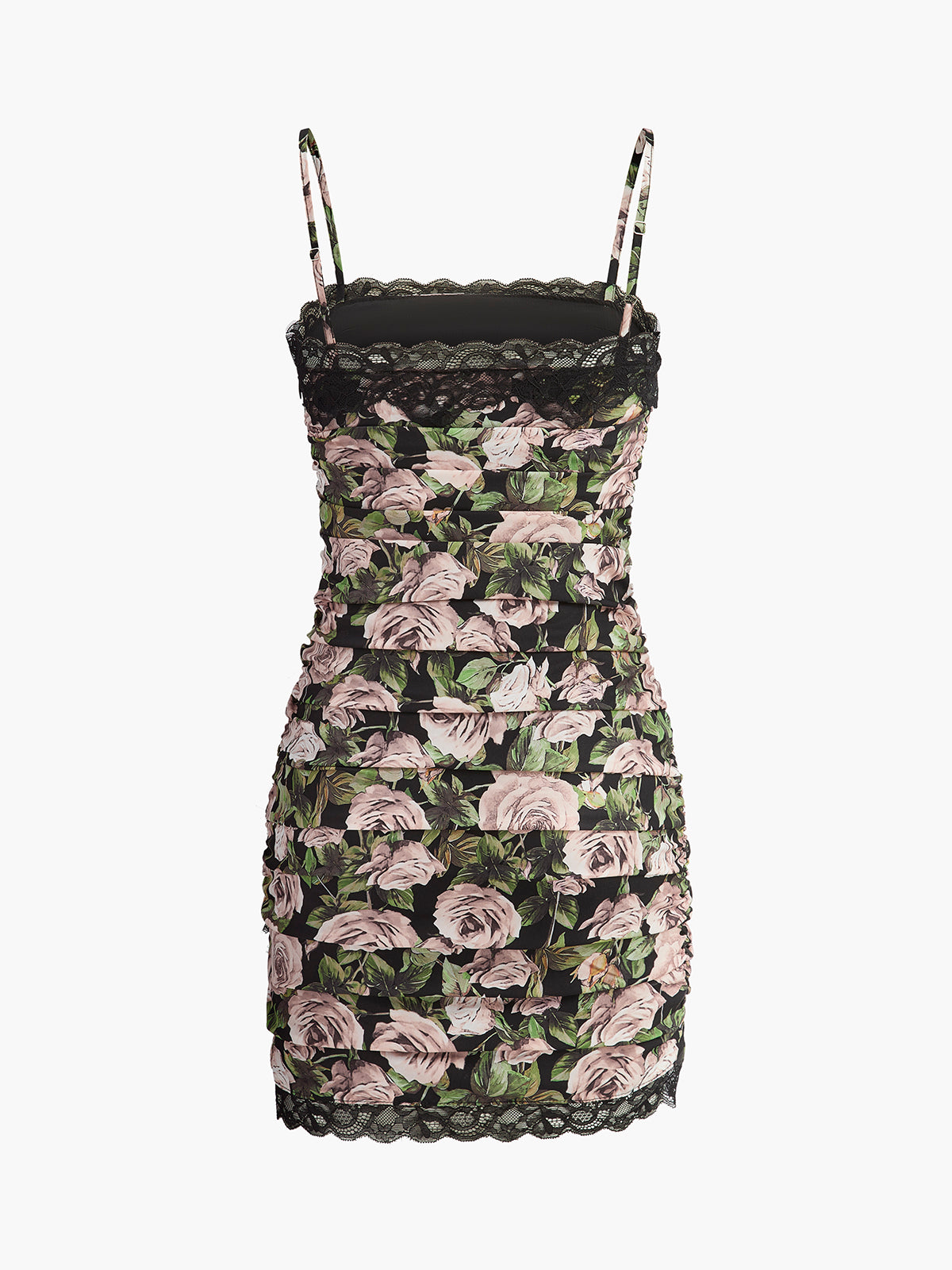 Floral Lace-Trim Ruched Dress-Massicos