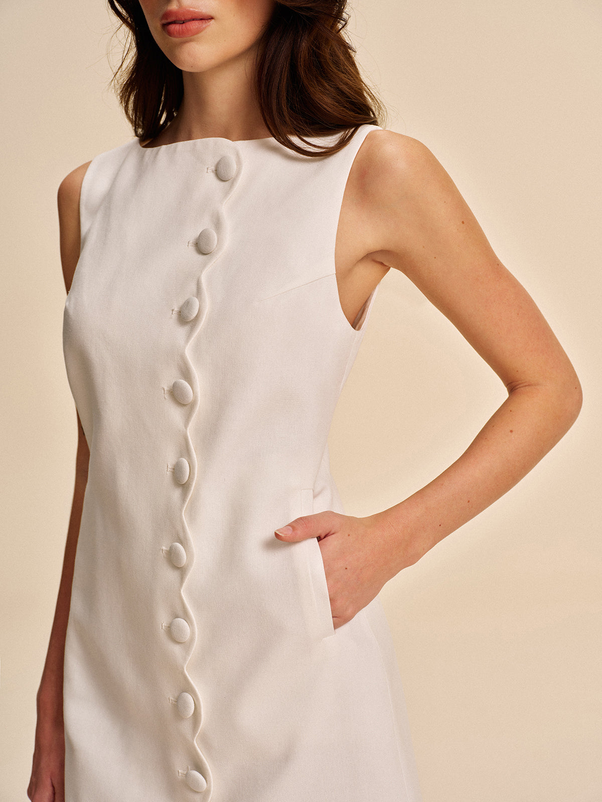 Button-Detail A-Line Dress-Massicos
