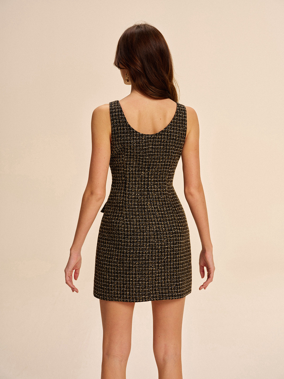 Tweed Buttoned Sleeveless Dress-Massicos