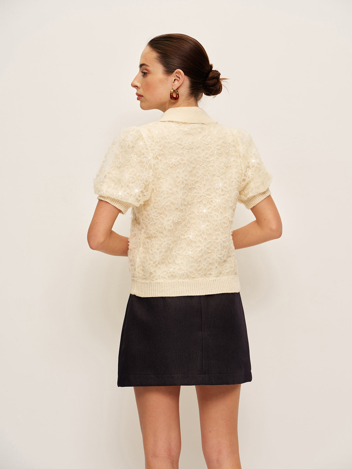 Sequin Embellished Lace Knit Cardigan-Massicos
