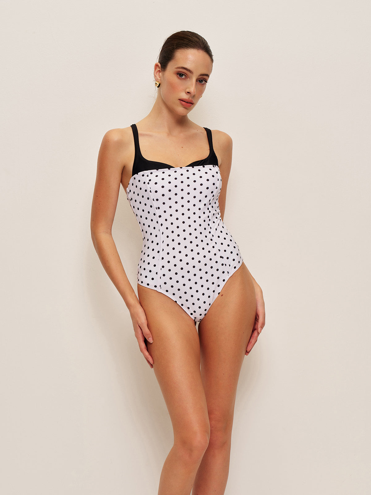 Polka Dot Contrast One-Piece Swimsuit-Massicos