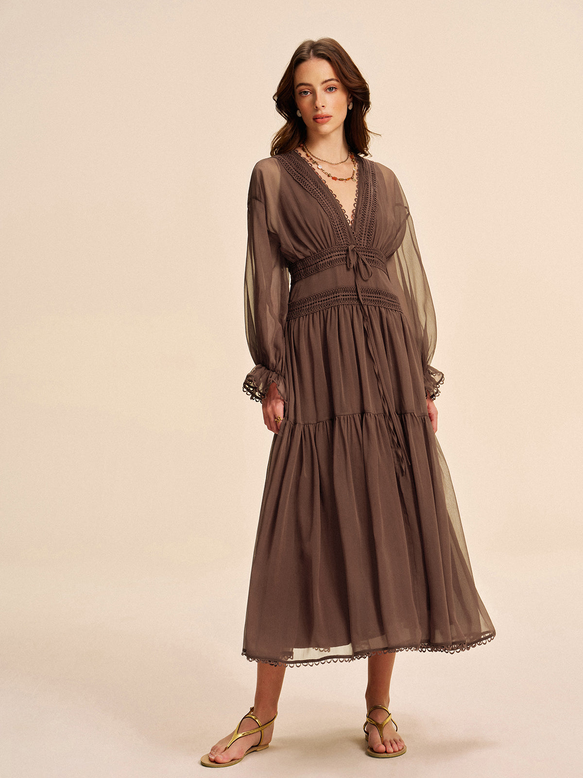 Boho Semi-Sheer Chiffon Dress-Massicos