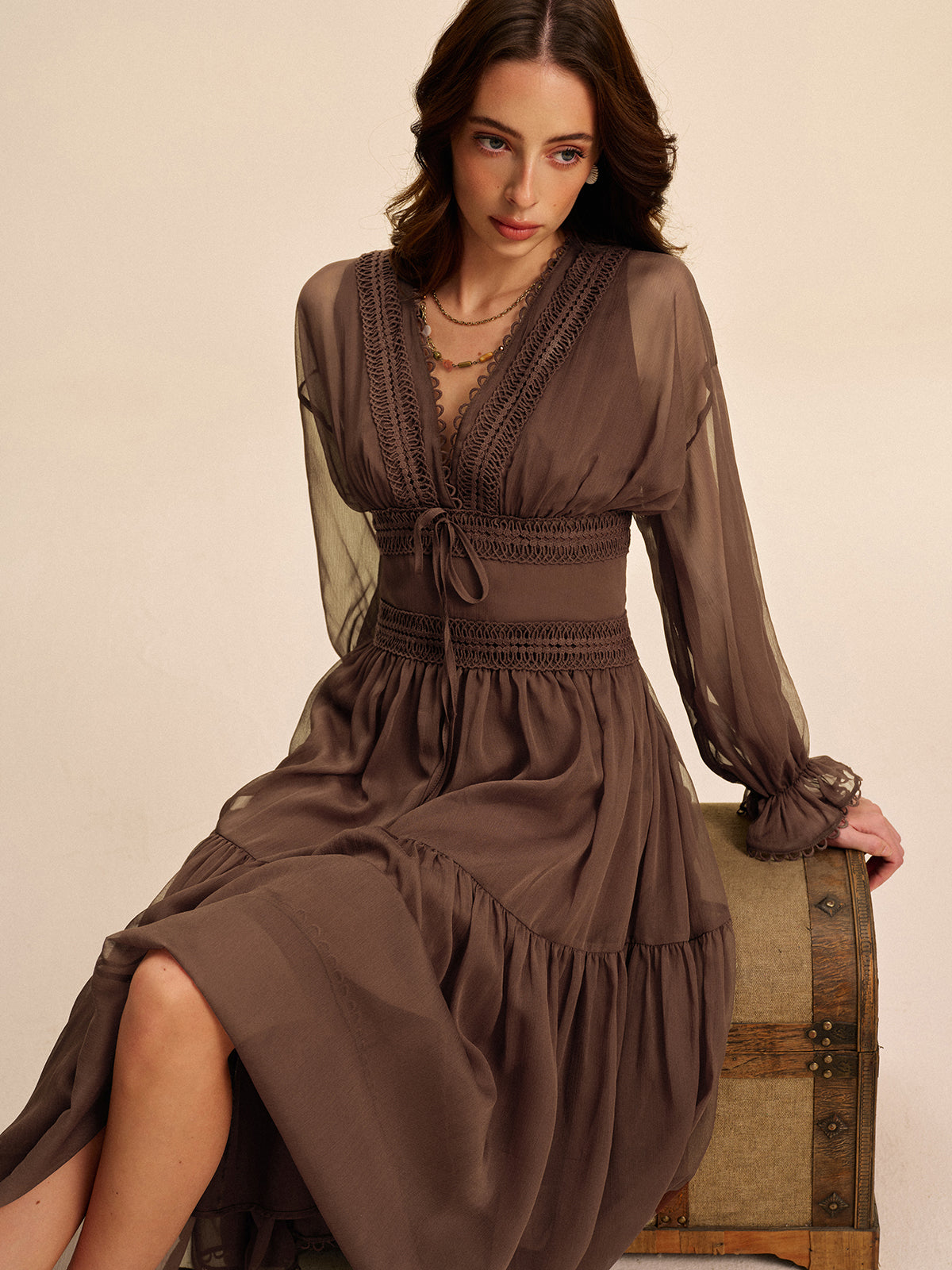 Boho Semi-Sheer Chiffon Dress-Massicos