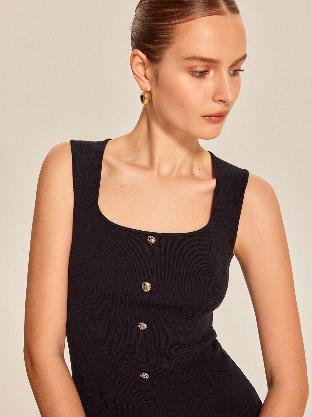 Button Front Square Neck Top-Massicos