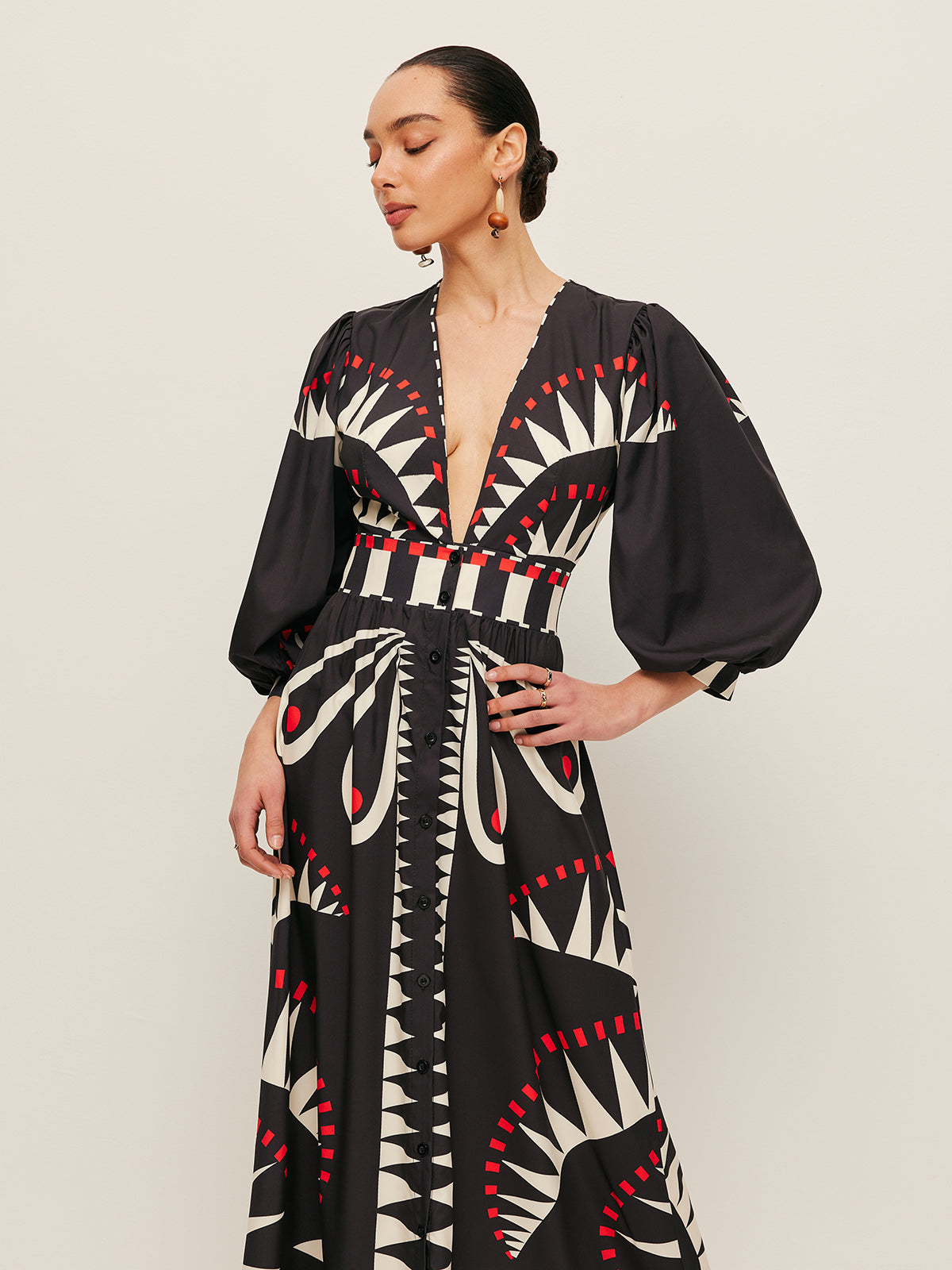 Boho Print V-Neck Split Dress-Massicos