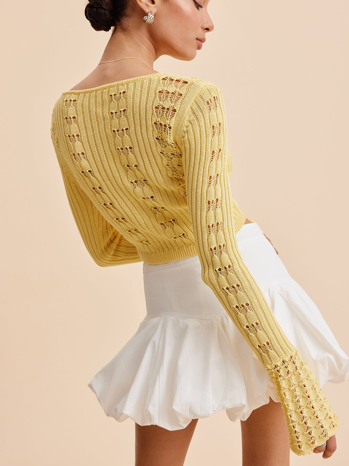 Bell Sleeve Crochet Knit Cardigan-Massicos