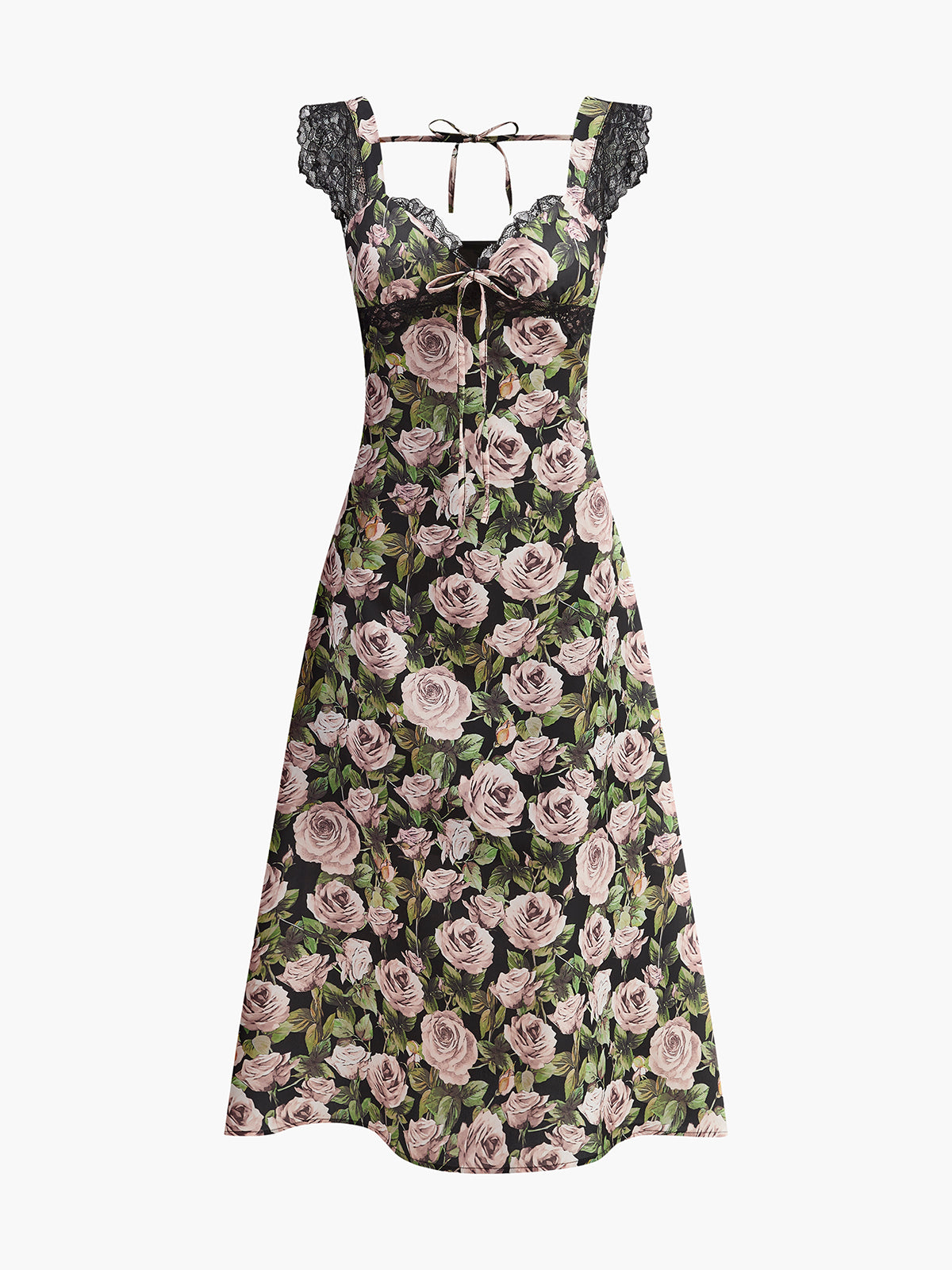 Floral Lace-Trim Tie-Back Dress-Massicos