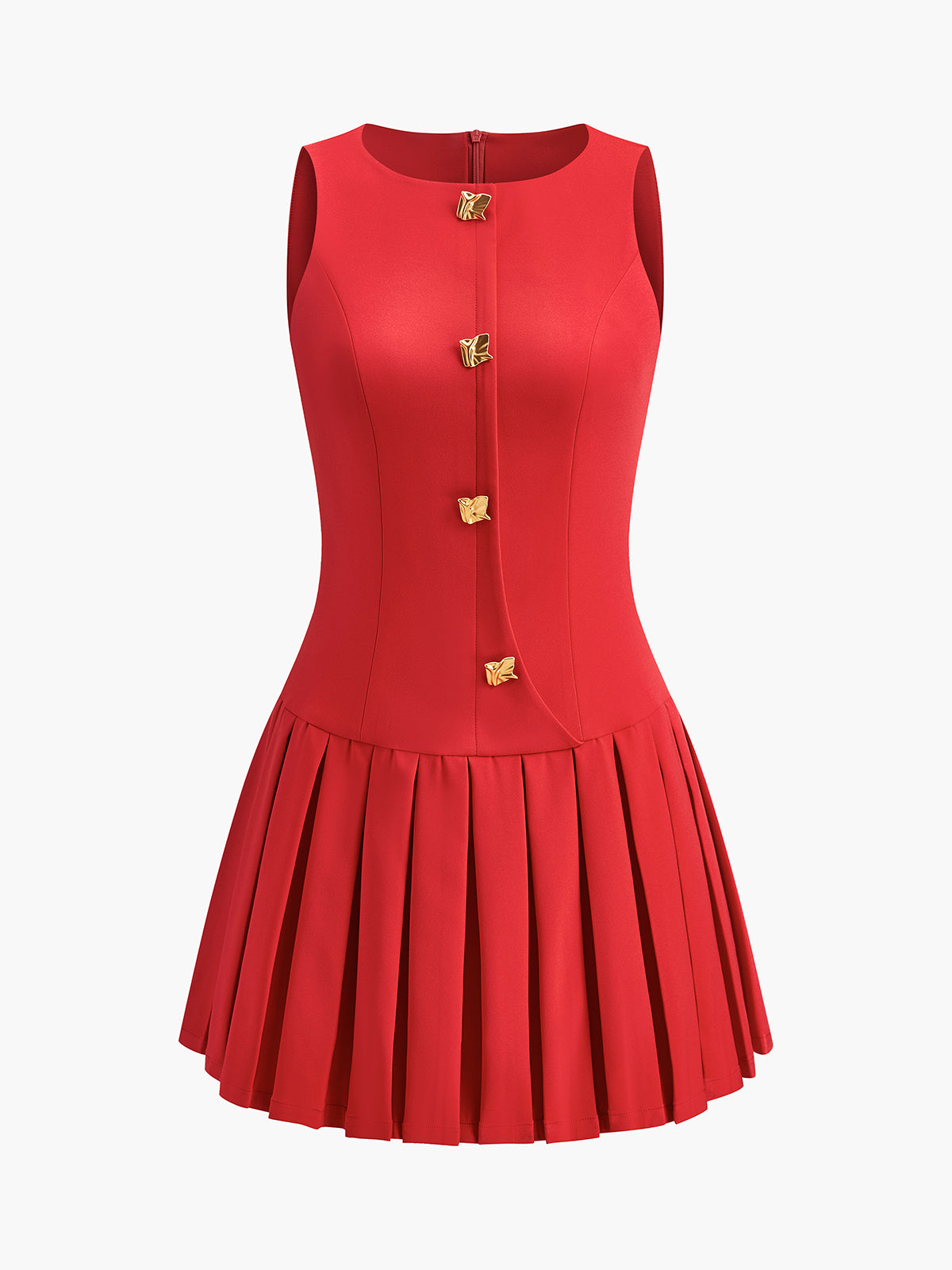 Metal-Button Pleated Tank Dress-Massicos