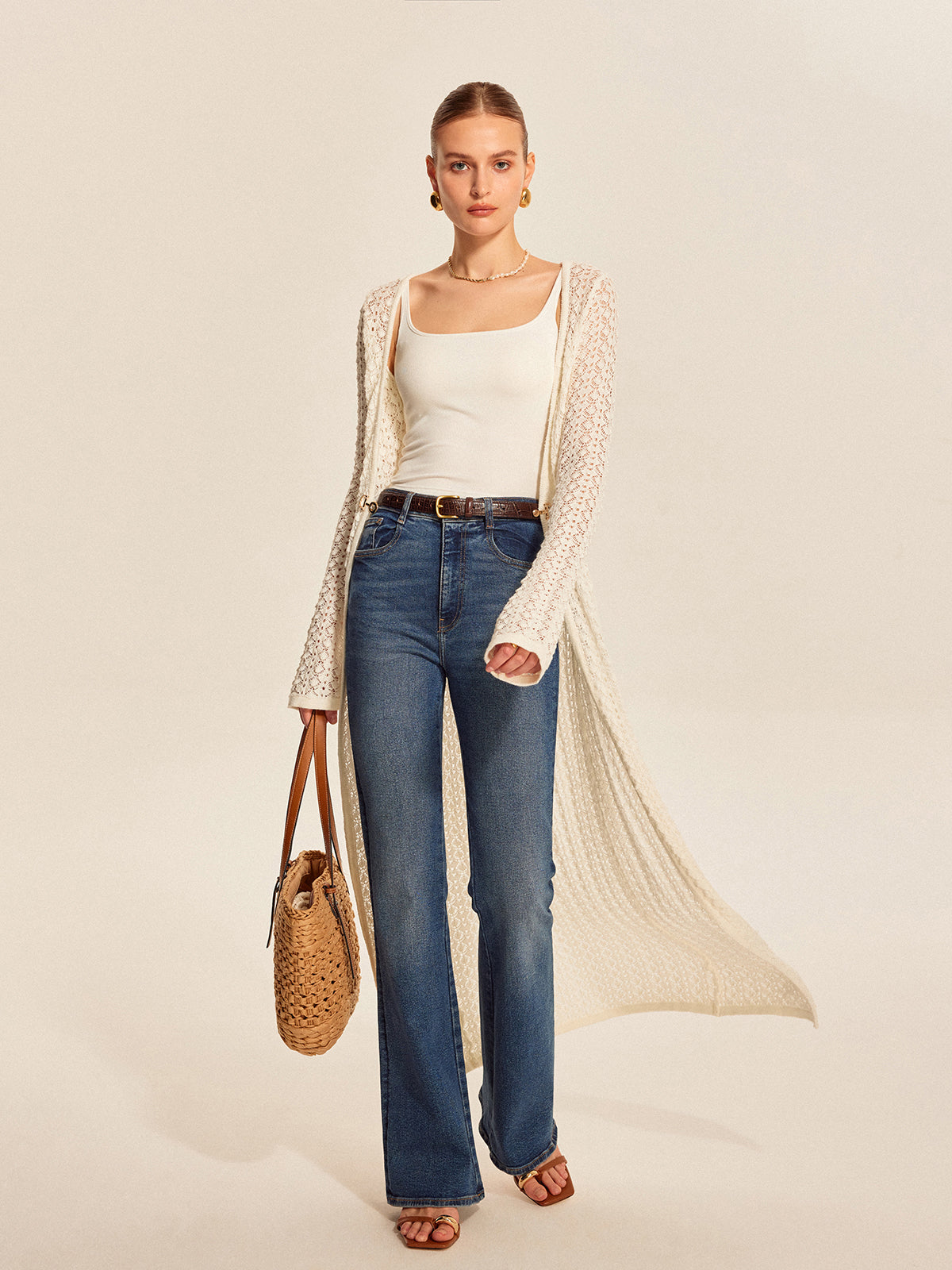 Lace Knit Metal Detail Cardigan-Massicos