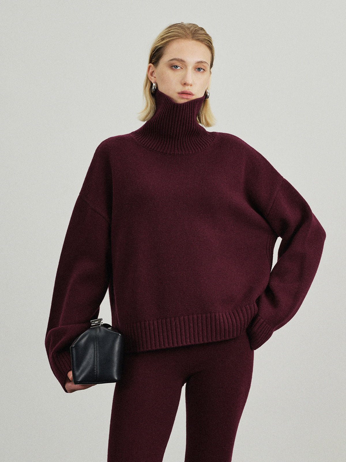 Versatile Plain Turtleneck Sweater-Massicos