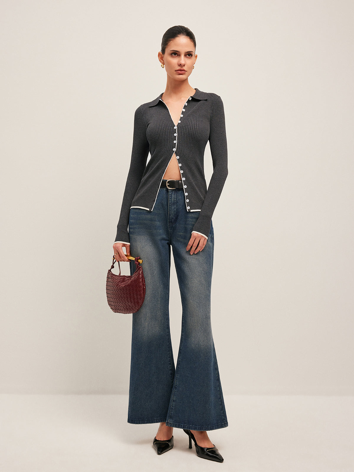 Ribbed Button-Front Cropped Cardigan-Massicos
