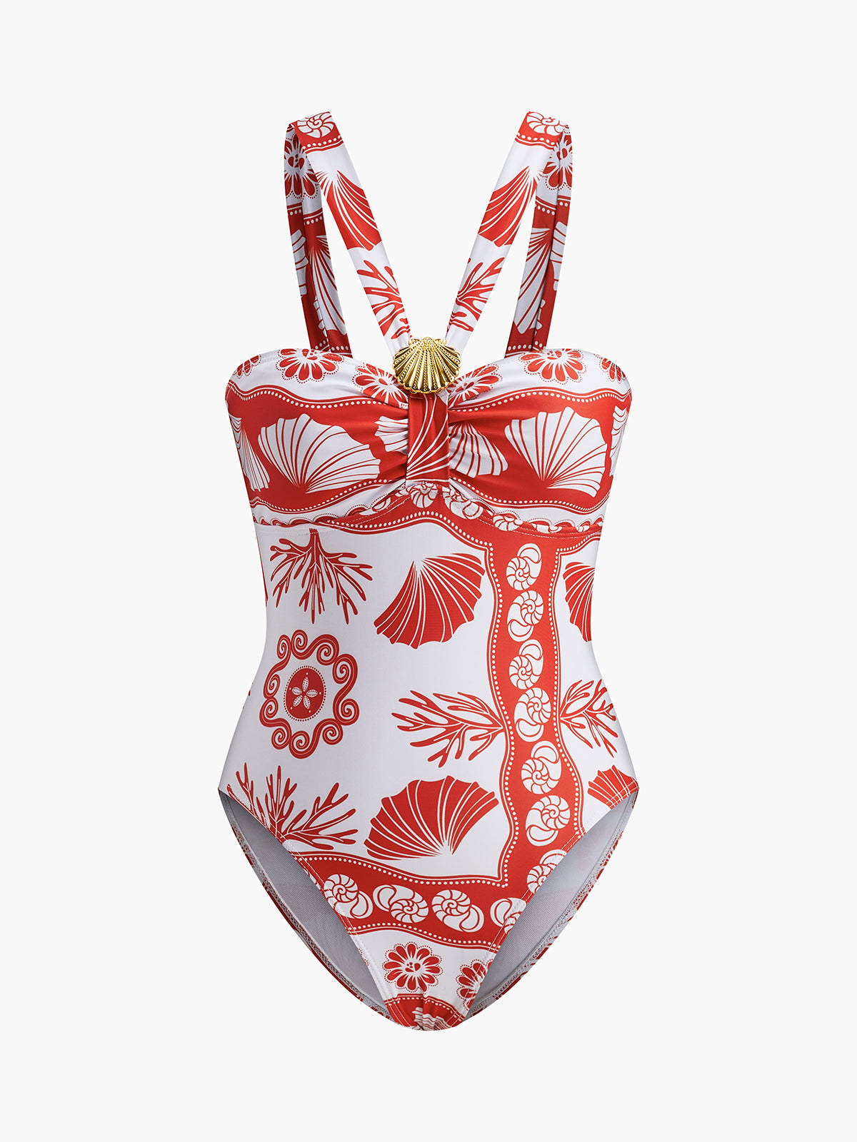 Metal Detail Print One-Piece Swimsuit-Massicos