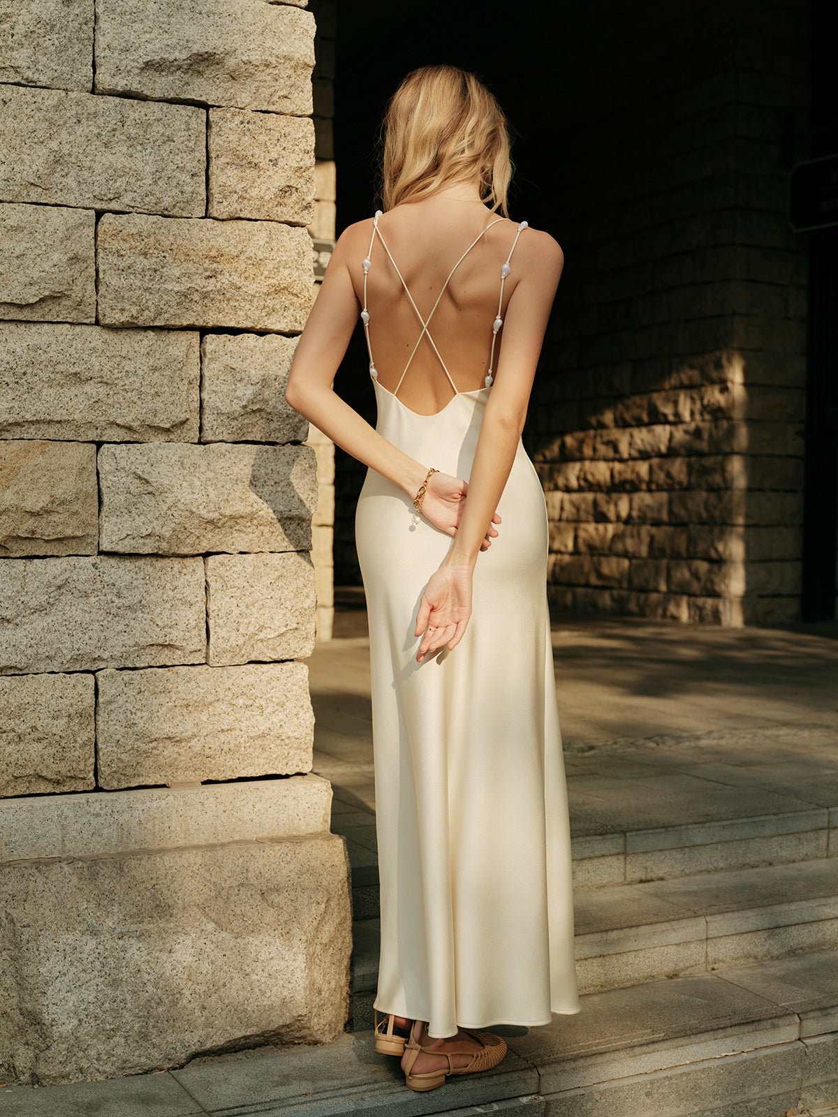 Satin Backless Slip Dress-Massicos