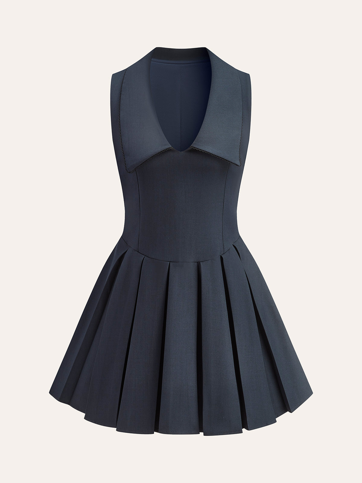 Wide Collar Detail Pleated Dress-Massicos